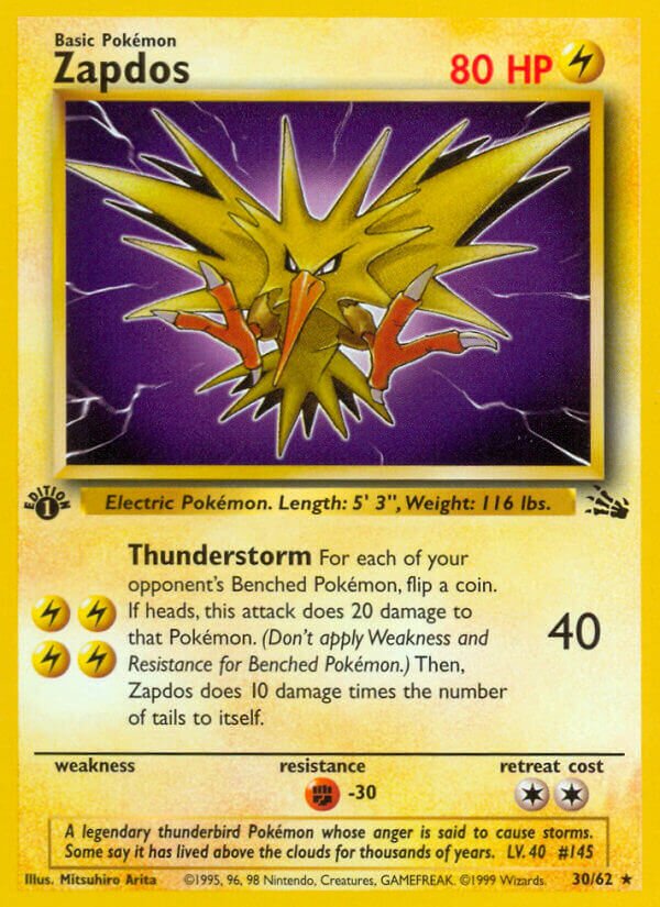 Zapdos 030/62 — Fossil (English Pokémon TCG card)