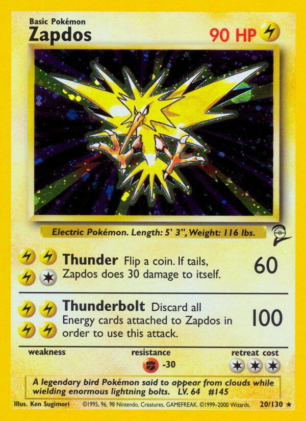 Zapdos 020/130 — Base Set 2 (English Pokémon TCG card)