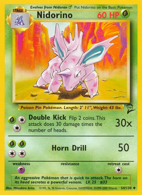 Nidorino 054/130 — Base Set 2 (English Pokémon TCG card)