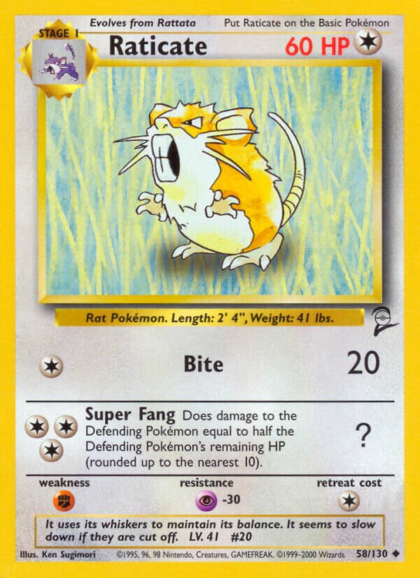 Raticate 058/130 — Base Set 2 (English Pokémon TCG card)