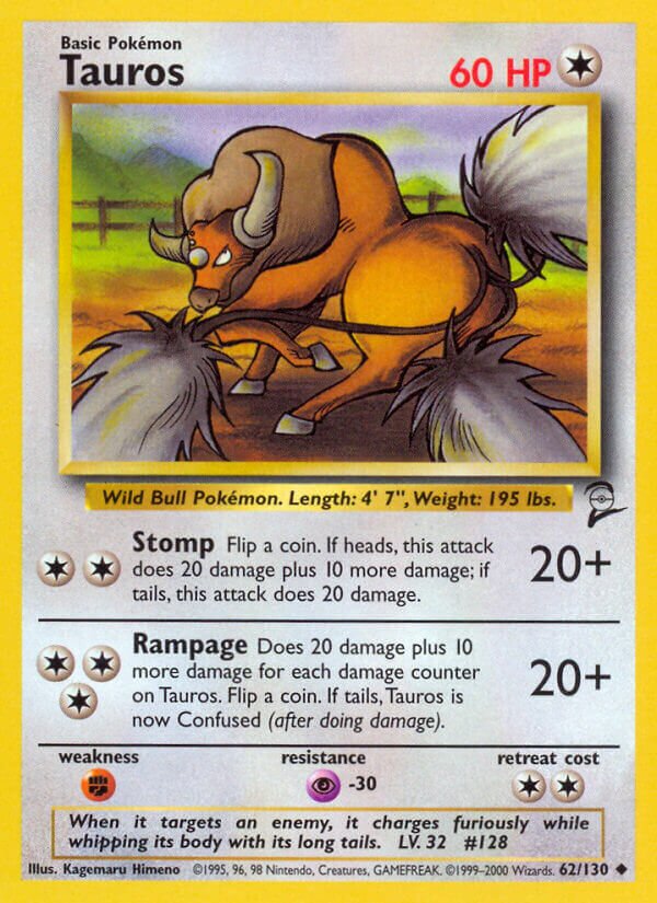 Tauros 062/130 — Base Set 2 (English Pokémon TCG card)