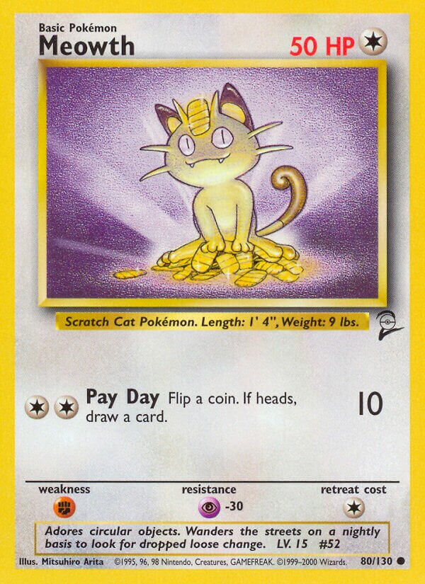 Meowth 080/130 — Base Set 2 (English Pokémon TCG card)