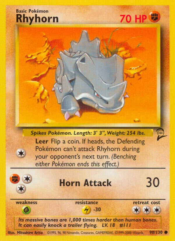 Rhyhorn 090/130 — Base Set 2 (English Pokémon TCG card)