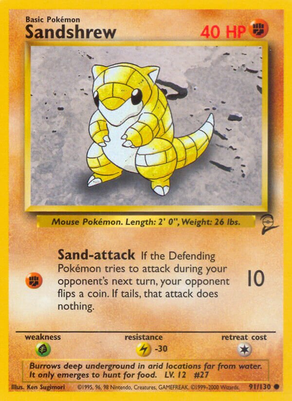 Sandshrew 091/130 — Base Set 2 (English Pokémon TCG card)
