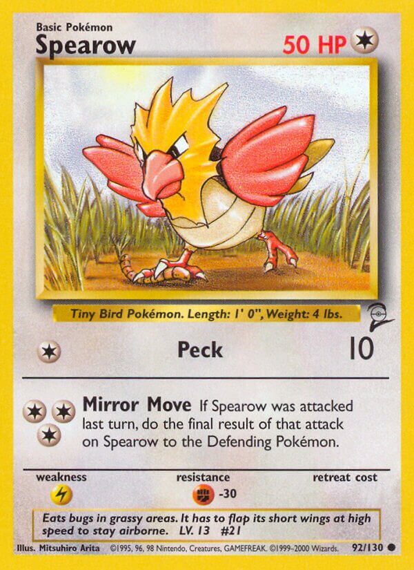 Spearow 092/130 — Base Set 2 (English Pokémon TCG card)