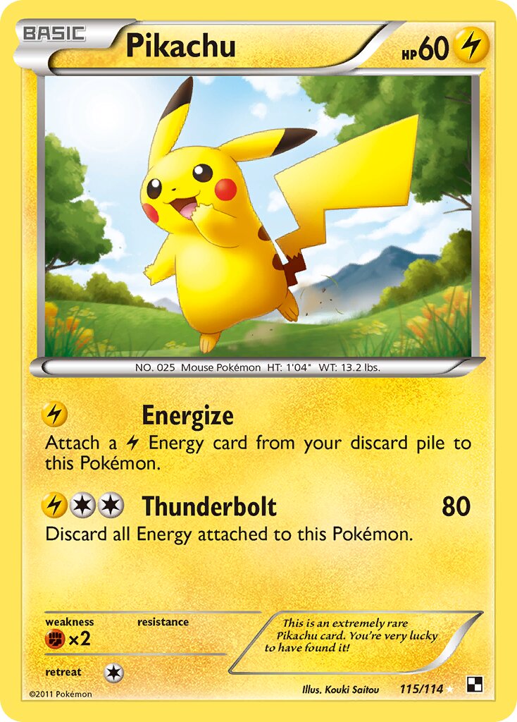 Pikachu 115/114 — Black & White (English Pokémon TCG card)
