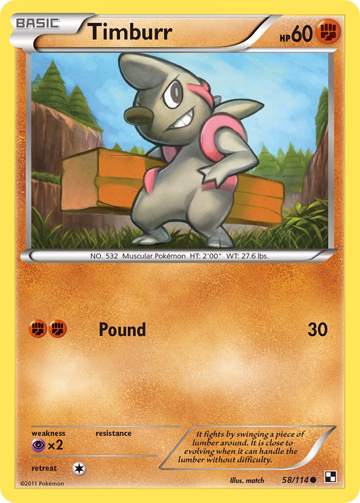 Timburr 058/114 — Black & White (English Pokémon TCG card)