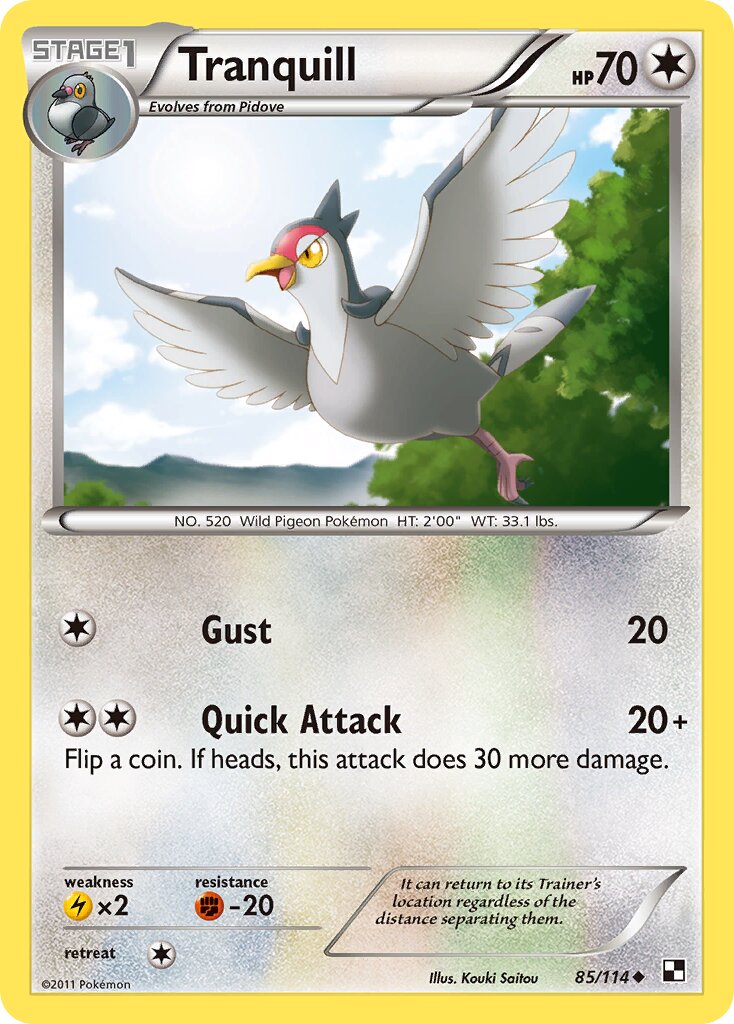 Tranquill 085/114 — Black & White (English Pokémon TCG card)
