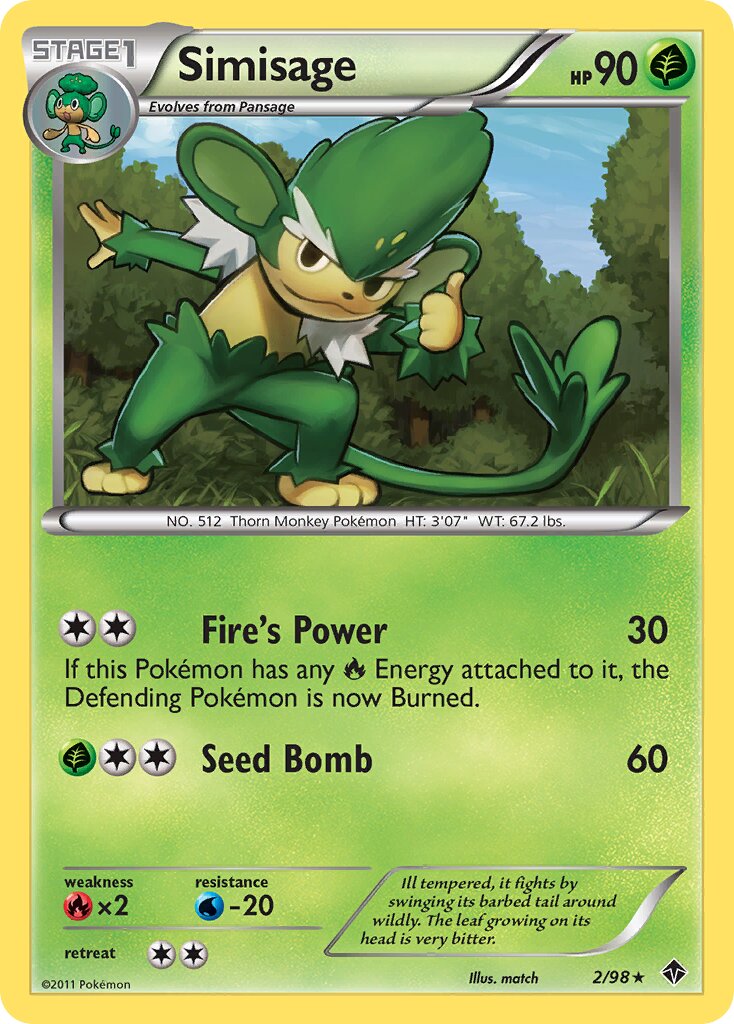 Simisage 002/98 — Emerging Powers (English Pokémon TCG card)