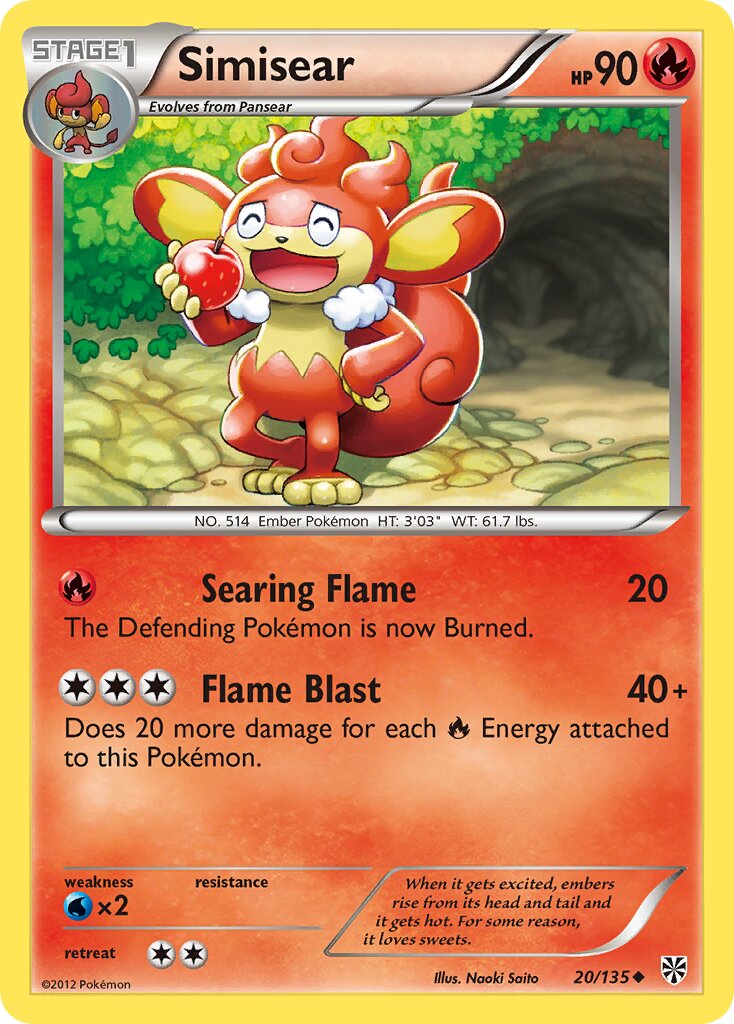Simisear 020/135 — Plasma Storm (English Pokémon TCG card)