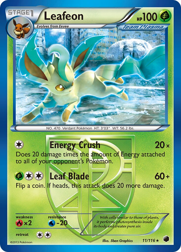 Leafeon 011/116 — Plasma Freeze (English Pokémon TCG card)