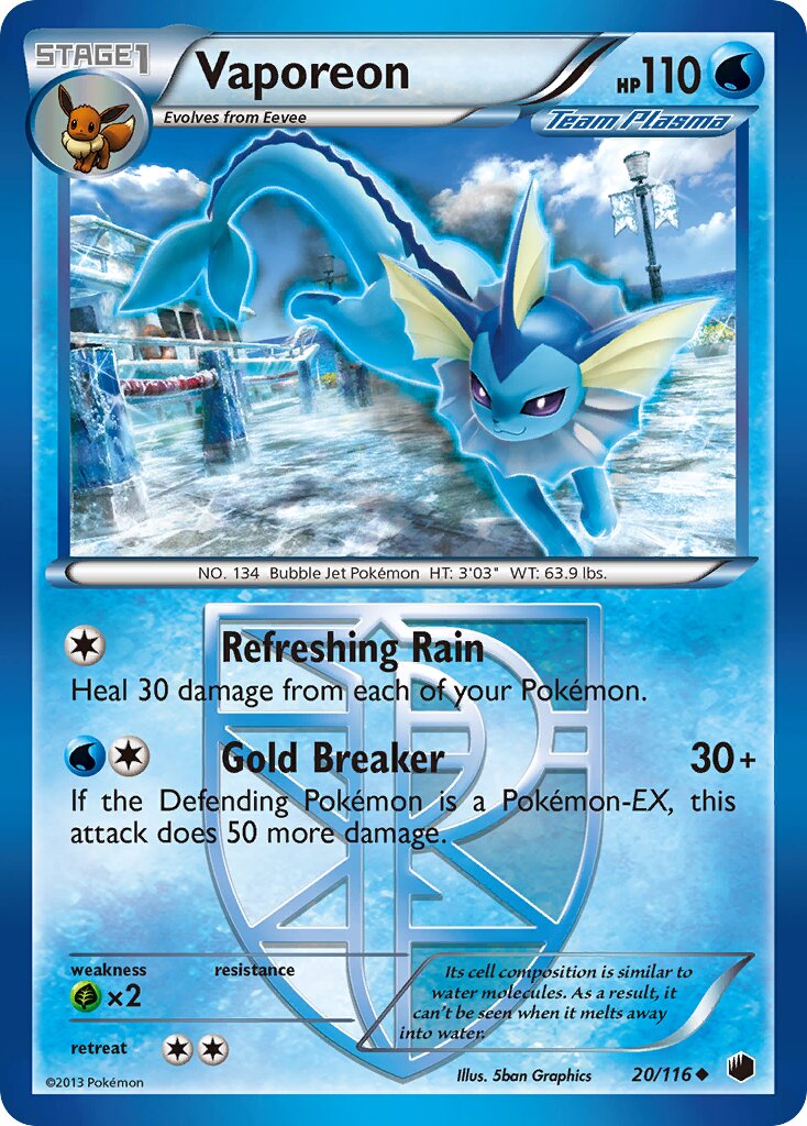 Vaporeon 020/116 — Plasma Freeze (English Pokémon TCG card)