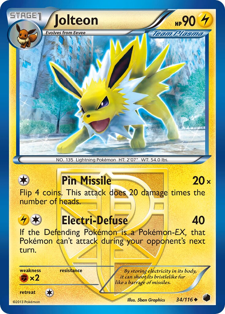 Jolteon 034/116 — Plasma Freeze (English Pokémon TCG card)