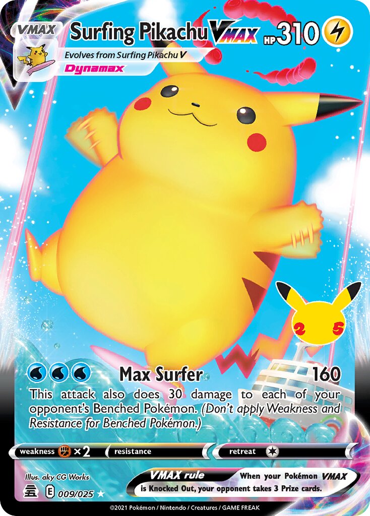 Surfing Pikachu VMAX 009/50 — Celebrations (English Pokémon TCG card)