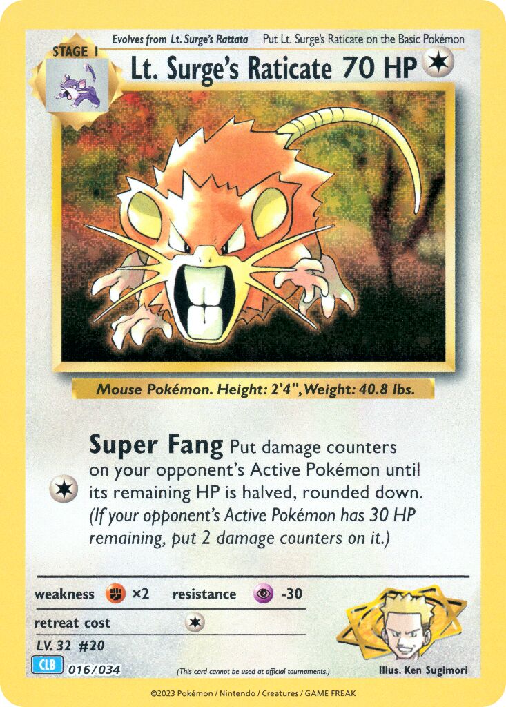 Lt. Surge's Raticate 016 — Pokémon TCG Classic (Blastoise) (English Pokémon TCG card)
