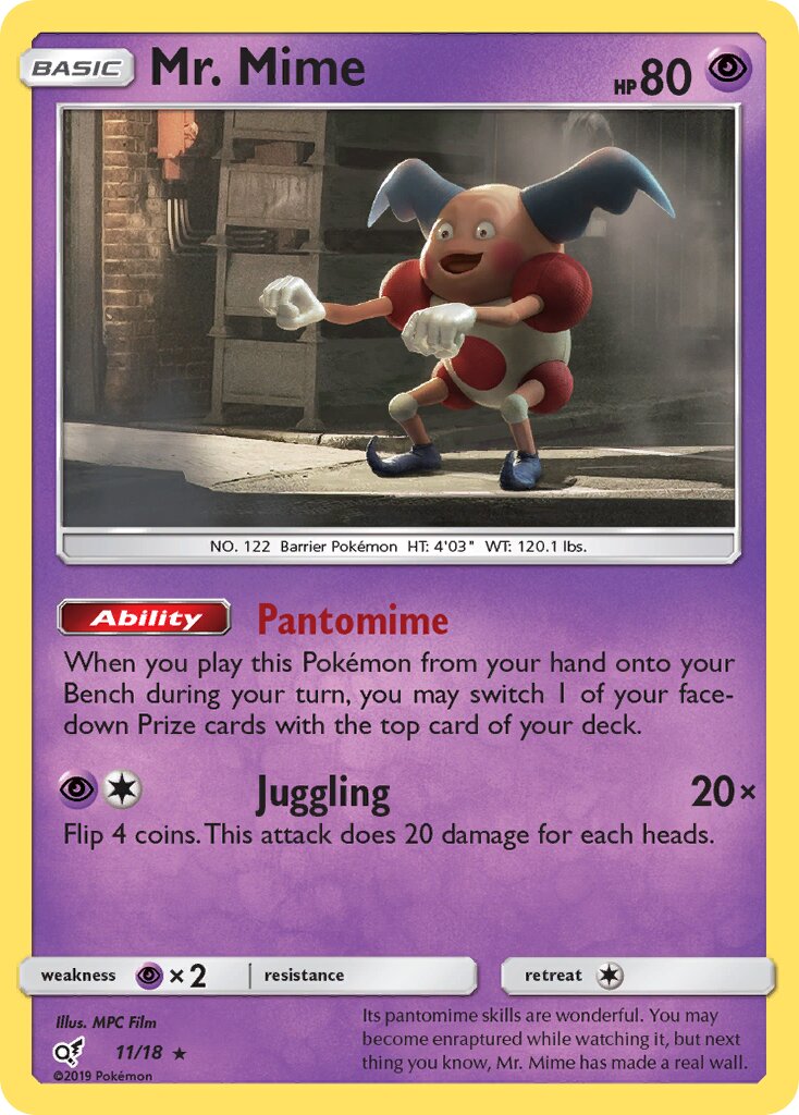 Mr. Mime 011/18 — Detective Pikachu (English Pokémon TCG card)