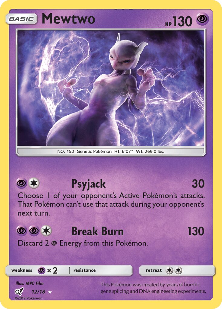 Mewtwo 012/18 — Detective Pikachu (English Pokémon TCG card)