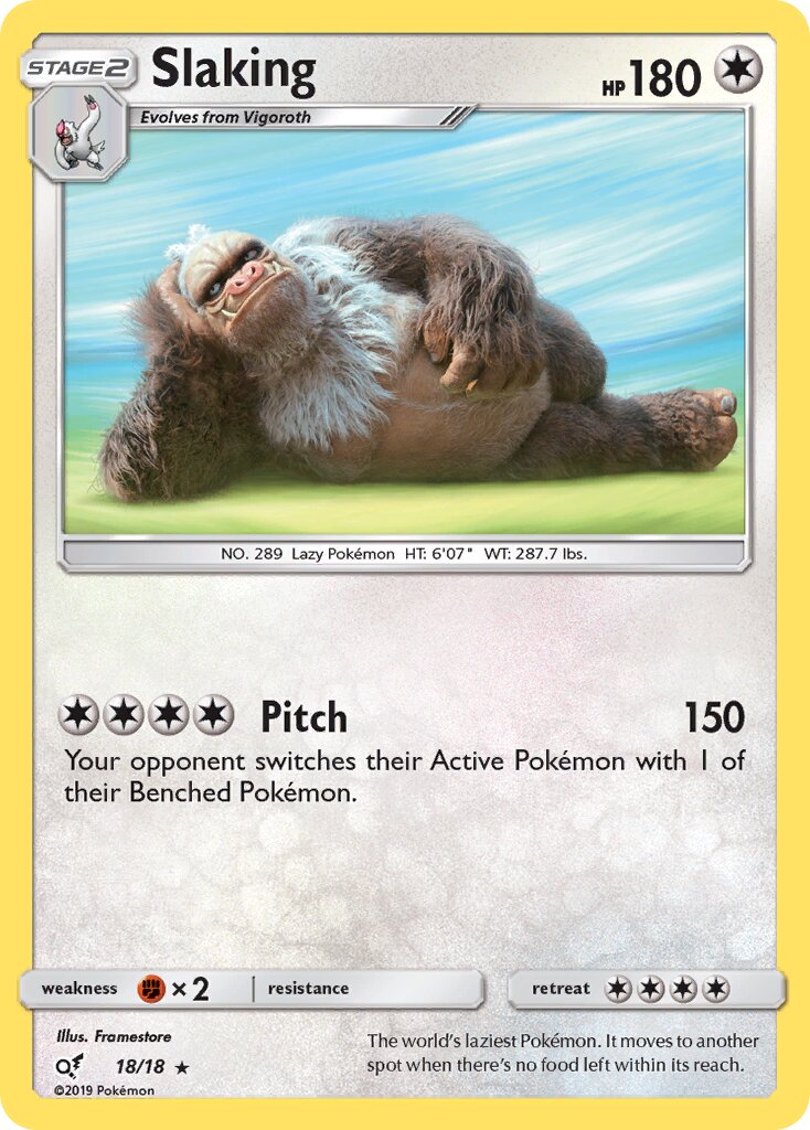 Slaking 018/18 — Detective Pikachu (English Pokémon TCG card)