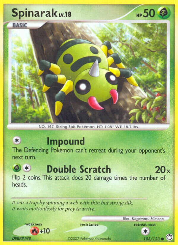 Spinarak 103/124 — Mysterious Treasures (English Pokémon TCG card)