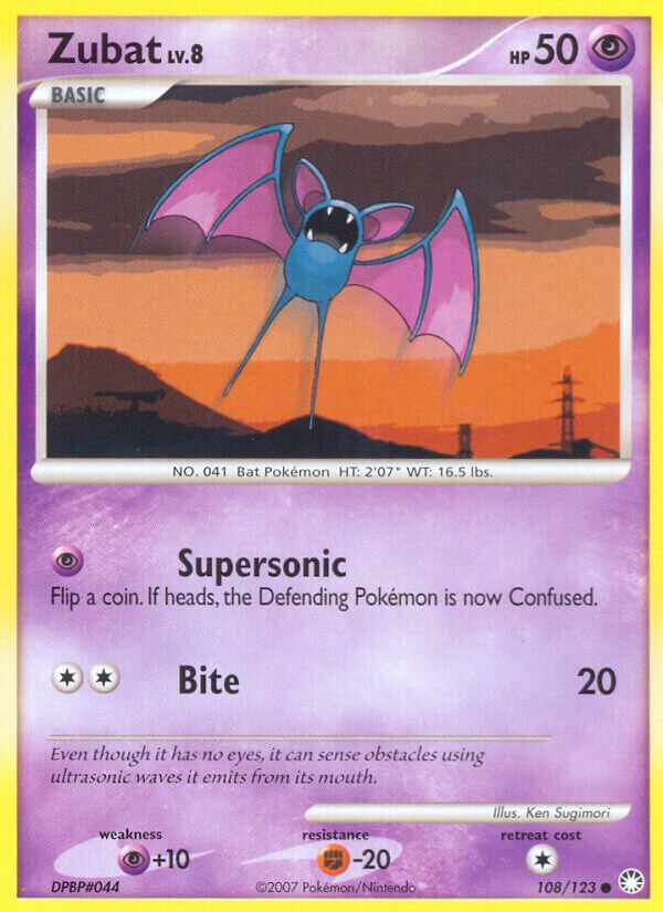 Zubat 108/124 — Mysterious Treasures (English Pokémon TCG card)