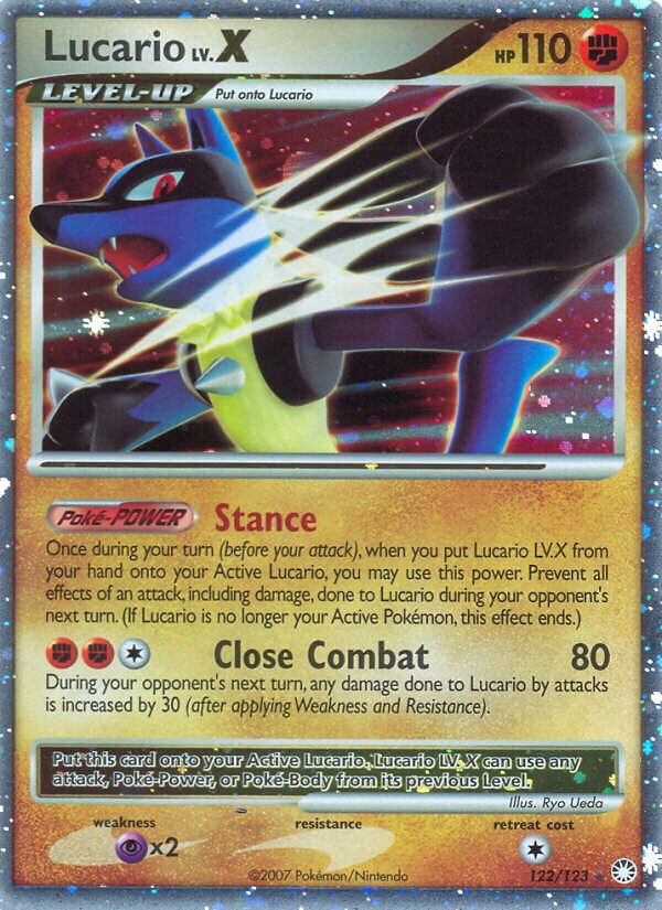 Lucario LV.X 122/124 — Mysterious Treasures (English Pokémon TCG card)