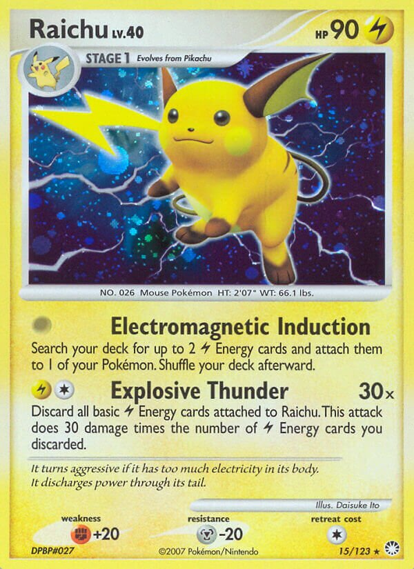 Raichu 015/124 — Mysterious Treasures (English Pokémon TCG card)