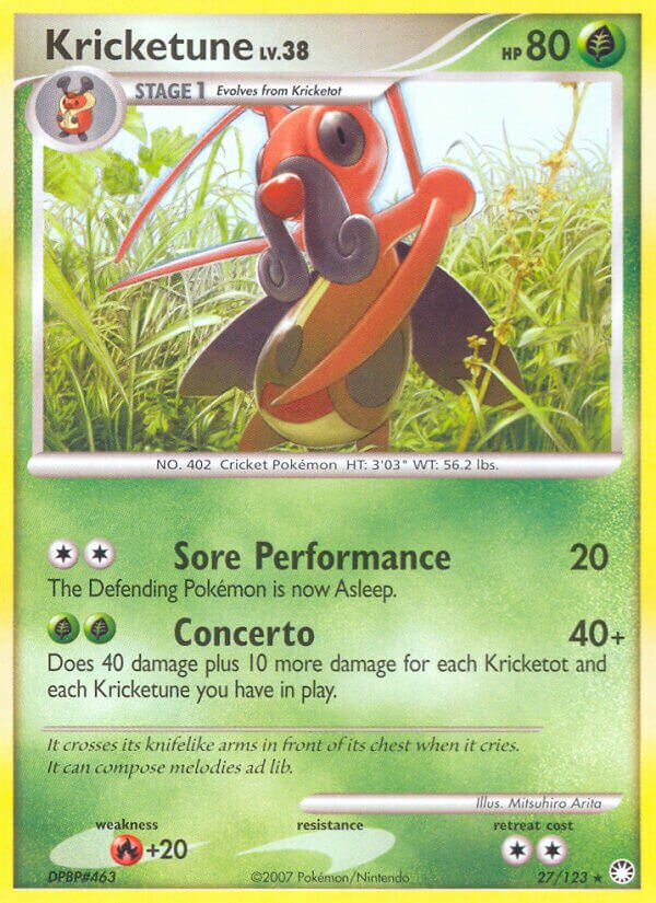 Kricketune 027/124 — Mysterious Treasures (English Pokémon TCG card)