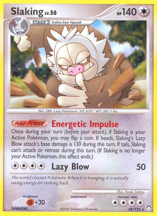 Slaking 034/124 — Mysterious Treasures (English Pokémon TCG card)