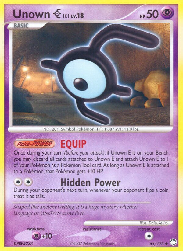 Unown E 065/124 — Mysterious Treasures (English Pokémon TCG card)