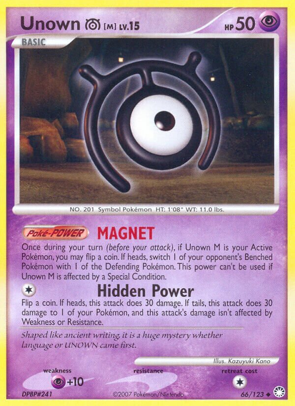 Unown M 066/124 — Mysterious Treasures (English Pokémon TCG card)