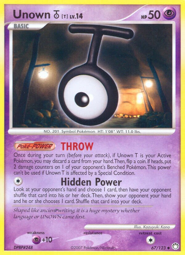 Unown T 067/124 — Mysterious Treasures (English Pokémon TCG card)