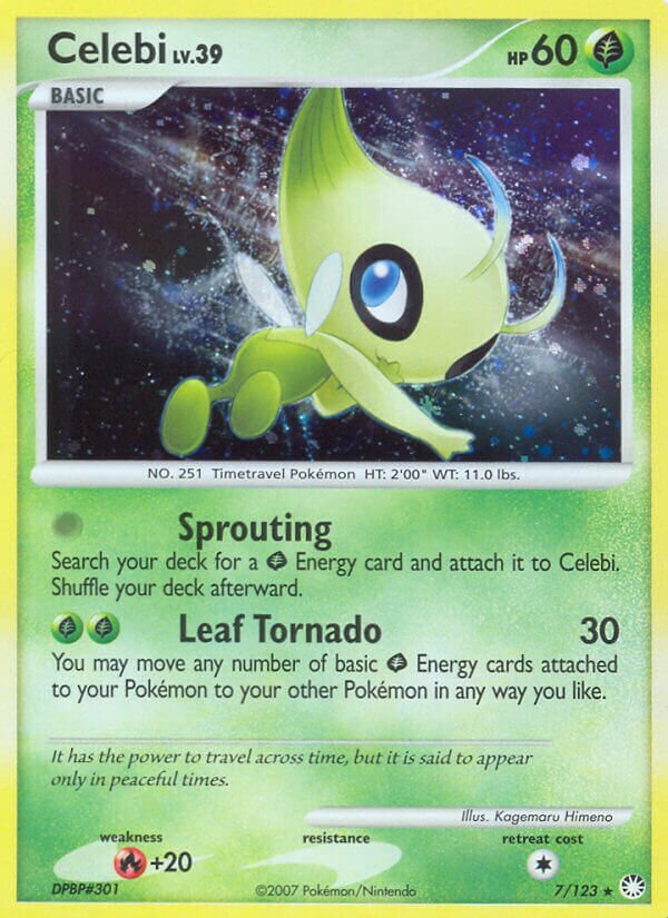 Celebi 007/124 — Mysterious Treasures (English Pokémon TCG card)