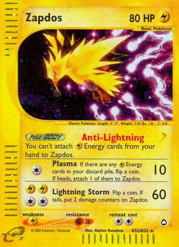 Zapdos H32 — Aquapolis (English Pokémon TCG card)