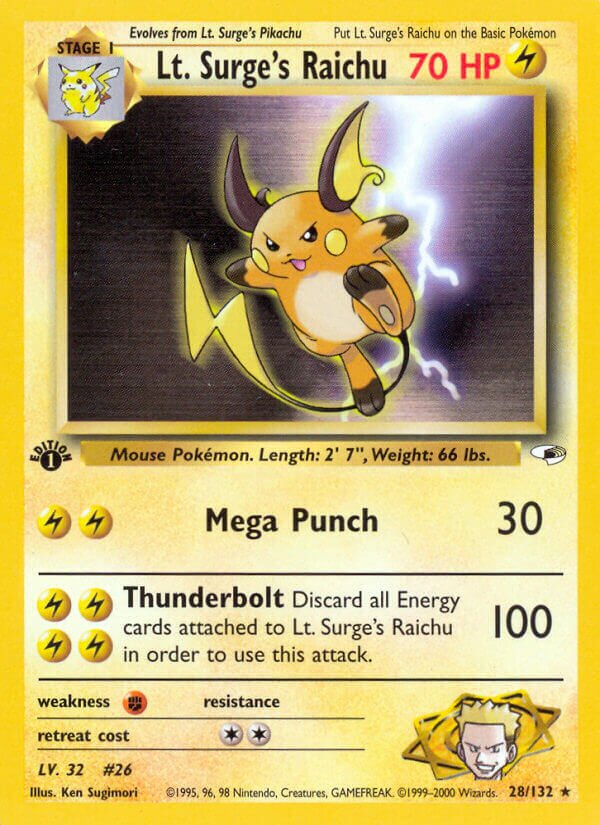 Lt. Surge's Raichu 028/132 — Gym Heroes (English Pokémon TCG card)