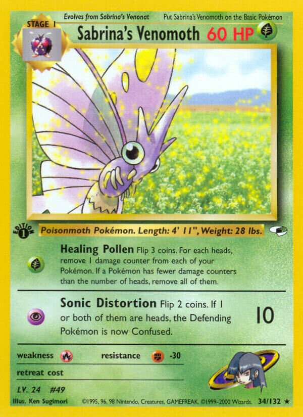 Sabrina's Venomoth 034/132 — Gym Heroes (English Pokémon TCG card)