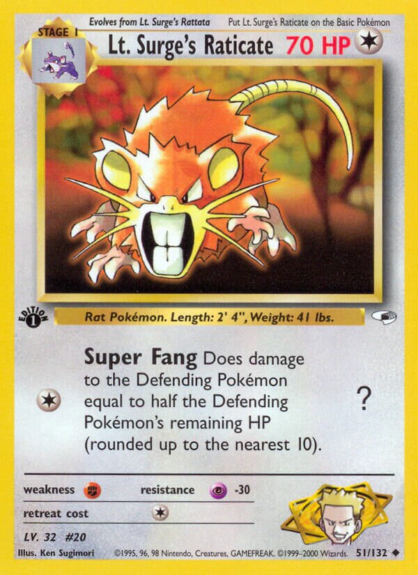 Lt. Surge's Raticate 051/132 — Gym Heroes (English Pokémon TCG card)