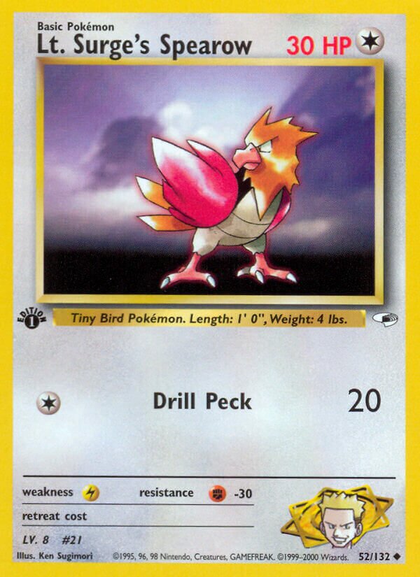 Lt. Surge's Spearow 052/132 — Gym Heroes (English Pokémon TCG card)