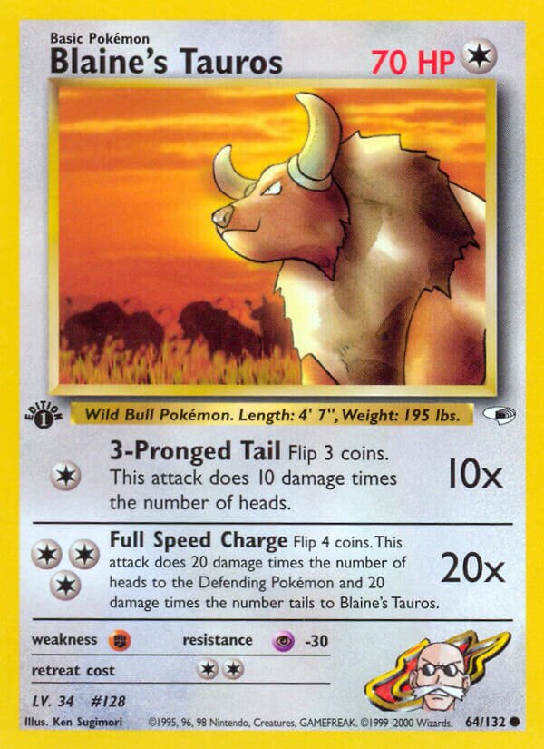 Blaine's Tauros 064/132 — Gym Heroes (English Pokémon TCG card)