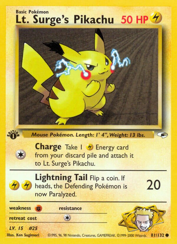 Lt. Surge's Pikachu 081/132 — Gym Heroes (English Pokémon TCG card)