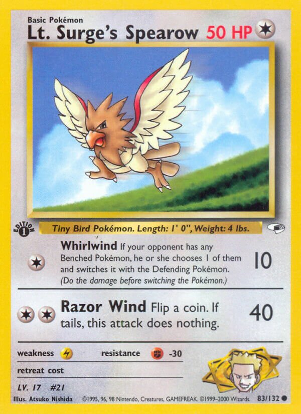 Lt. Surge's Spearow 083/132 — Gym Heroes (English Pokémon TCG card)