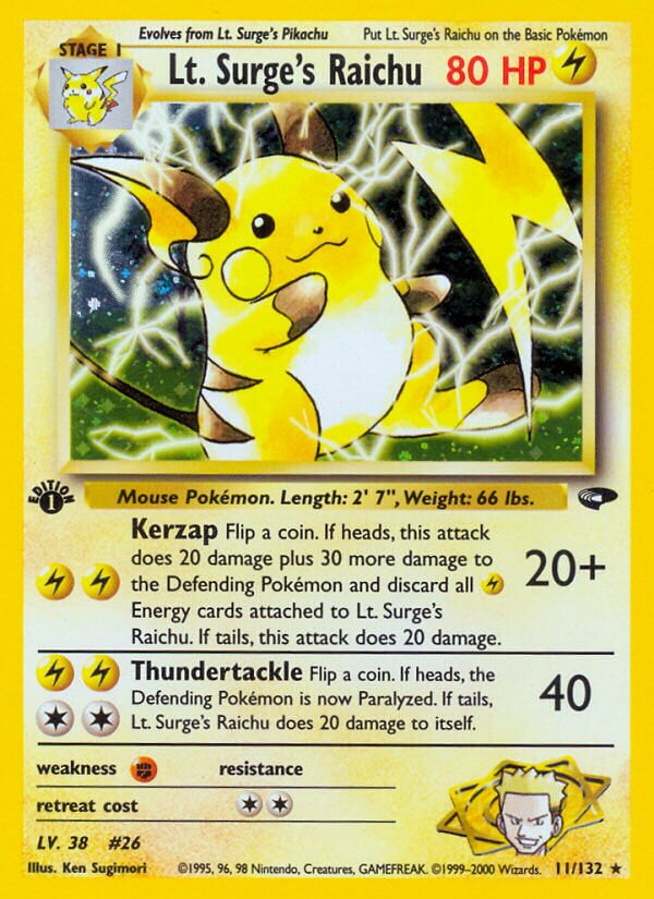 Lt. Surge's Raichu 011/132 — Gym Challenge (English Pokémon TCG card)
