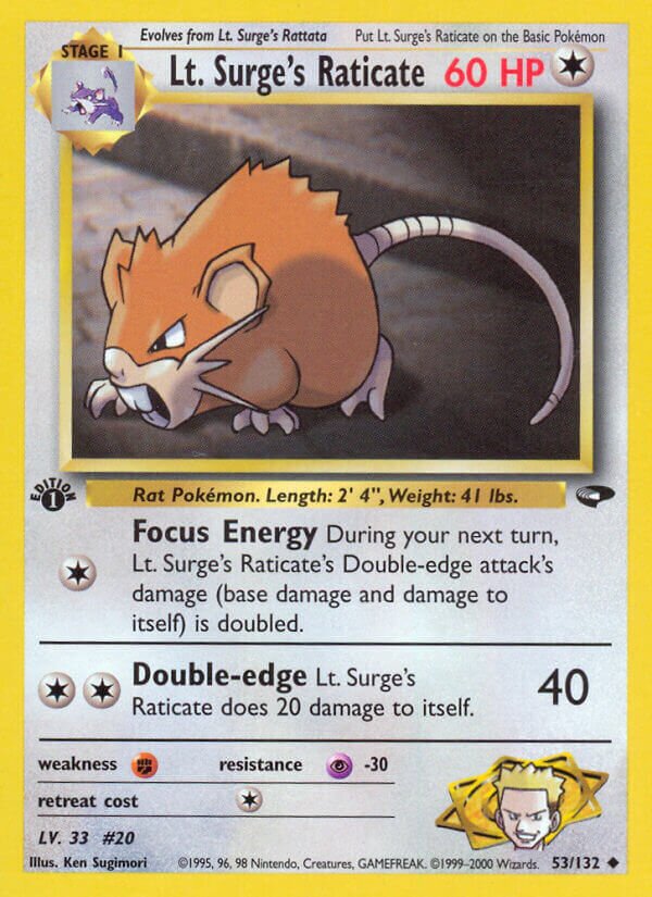 Lt. Surge's Raticate 053/132 — Gym Challenge (English Pokémon TCG card)