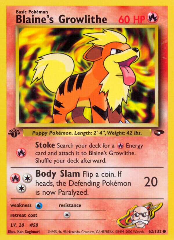 Blaine's Growlithe 062/132 — Gym Challenge (English Pokémon TCG card)