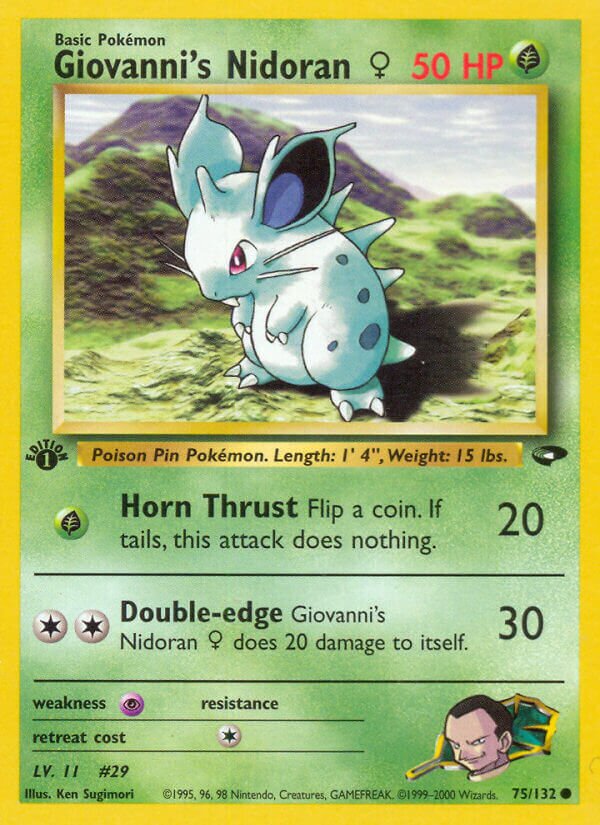 Giovanni's Nidoran ♀ 075/132 — Gym Challenge (English Pokémon TCG card)