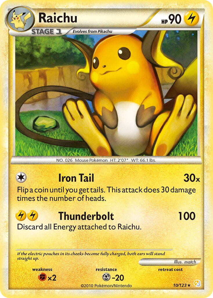 Raichu 010 — HeartGold & SoulSilver (English Pokémon TCG card)