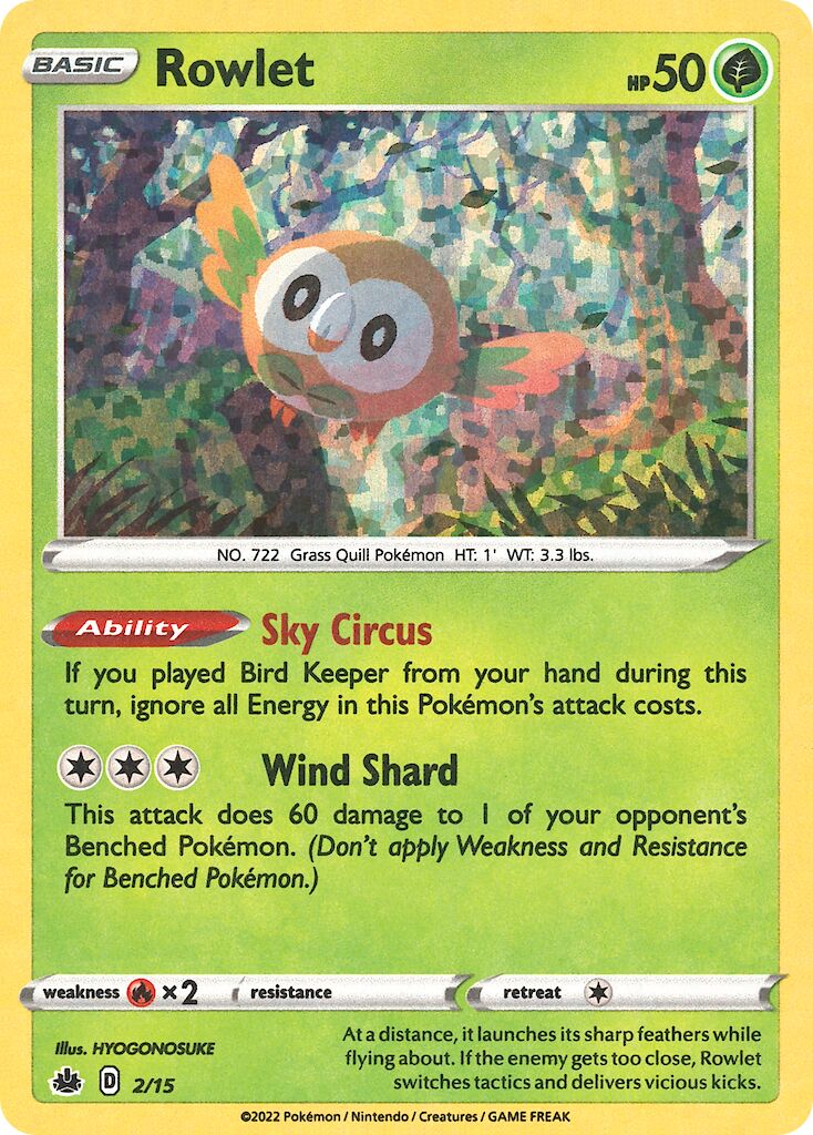 Rowlet 002/15 — Battaglia Match McDonald's 2022 (Italian Pokémon TCG card)