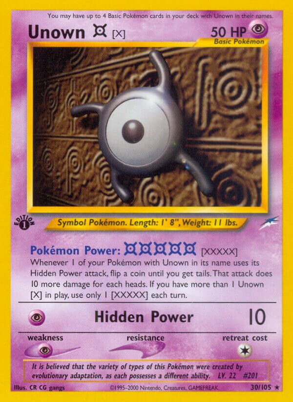 Unown [X] 030/105 — Neo Destiny (English Pokémon TCG card)