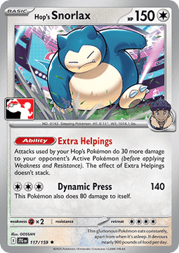 Hop's Snorlax 117 — Play! Pokémon Prize Pack Series Eight (English Pokémon TCG card)