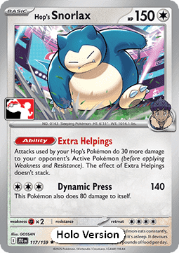 Hop's Snorlax 117 — Play! Pokémon Prize Pack Series Eight (English Pokémon TCG card)