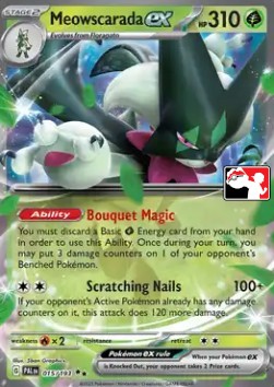 Meowscarada ex 015 — Play! Pokémon Prize Pack Series Four (English Pokémon TCG card)